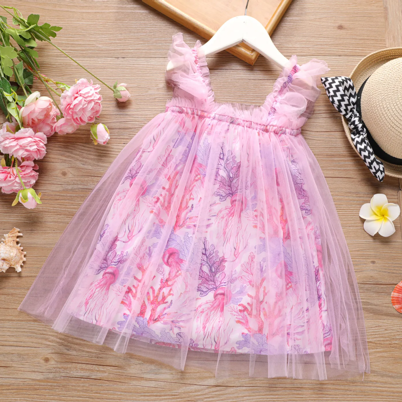 Toddler Girl Allover Floral Print Slip Overlay Dress