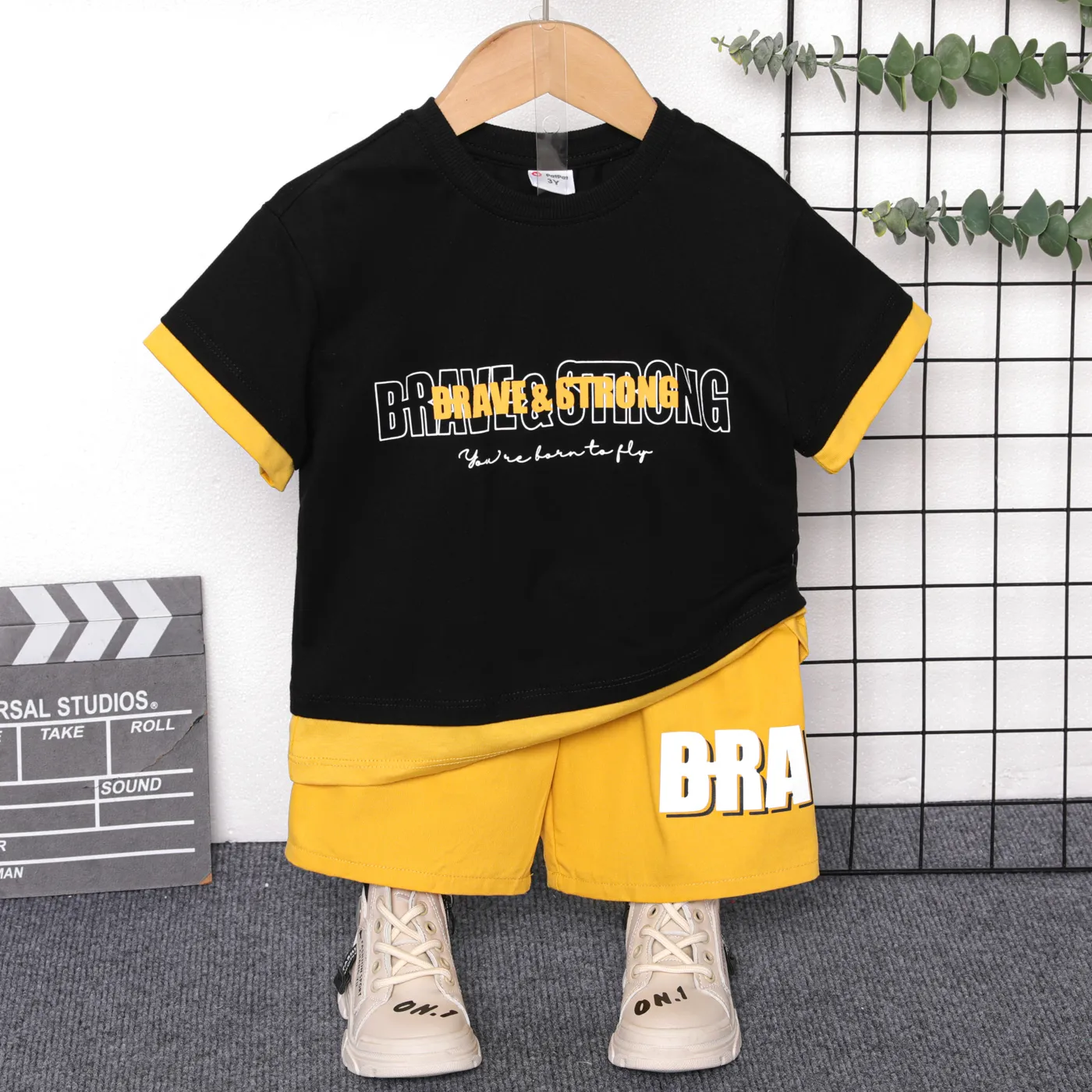 2 unidades Criança Menino Costuras de tecido Avant-garde conjuntos de camisetas  big image 1