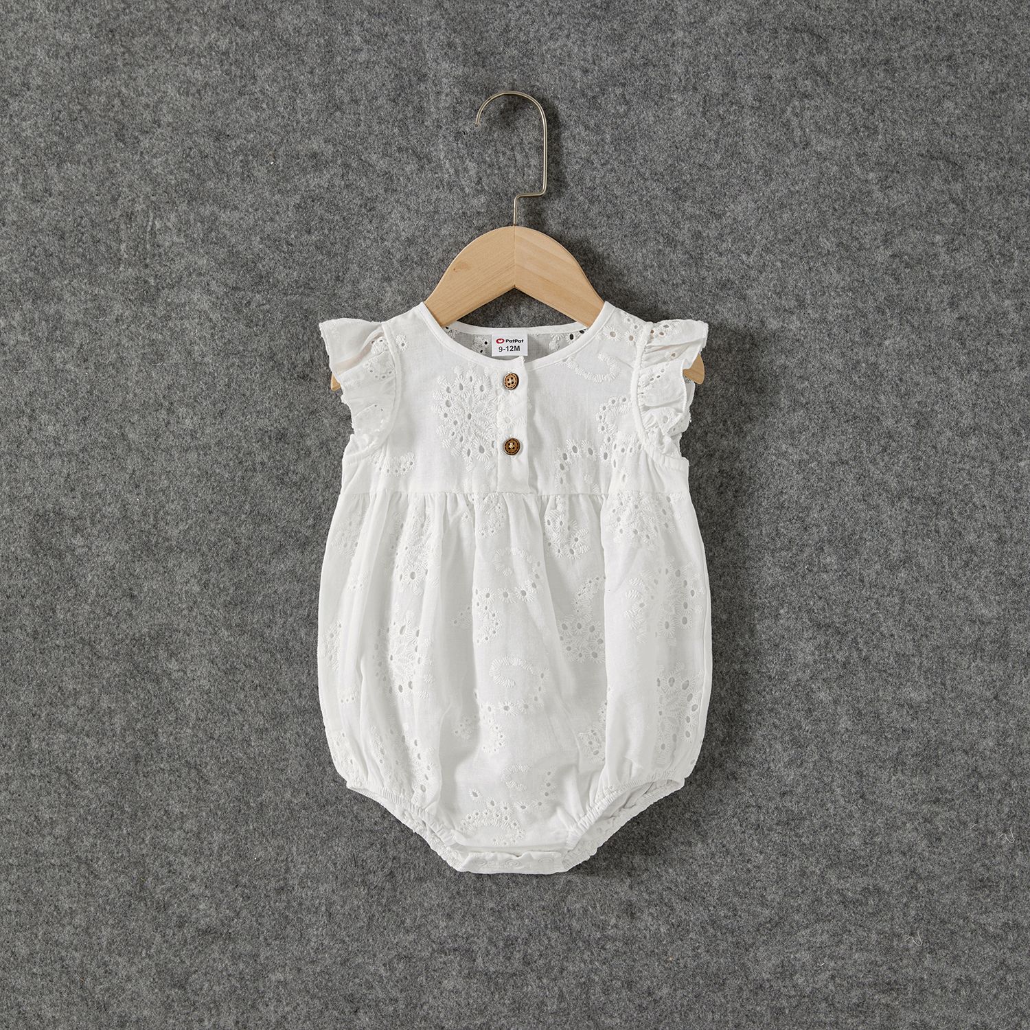 Mommy And Me 100% Cotton White Ruffle Trim Sleeveless Belted Rompers