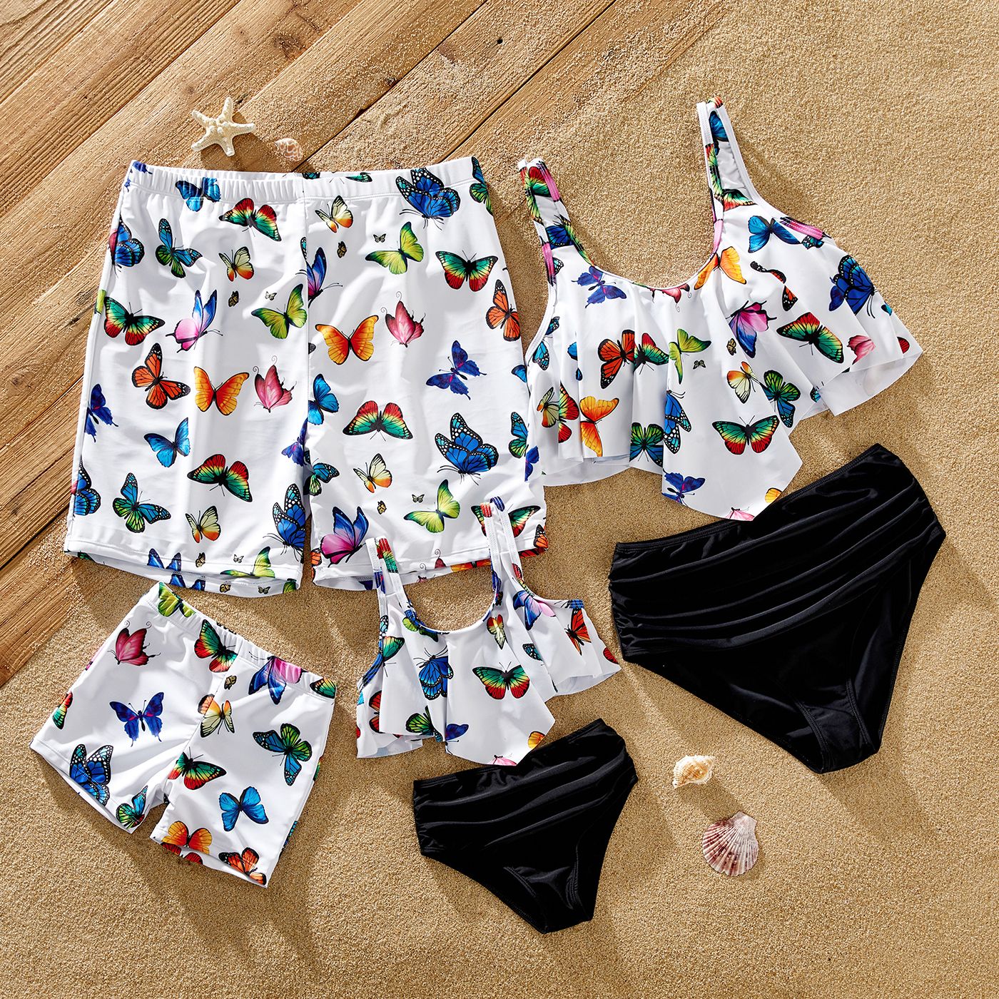 

Family Matching Butterfly Print Two-Piece Asymmetric Hem Top & Shorts Swimsuit