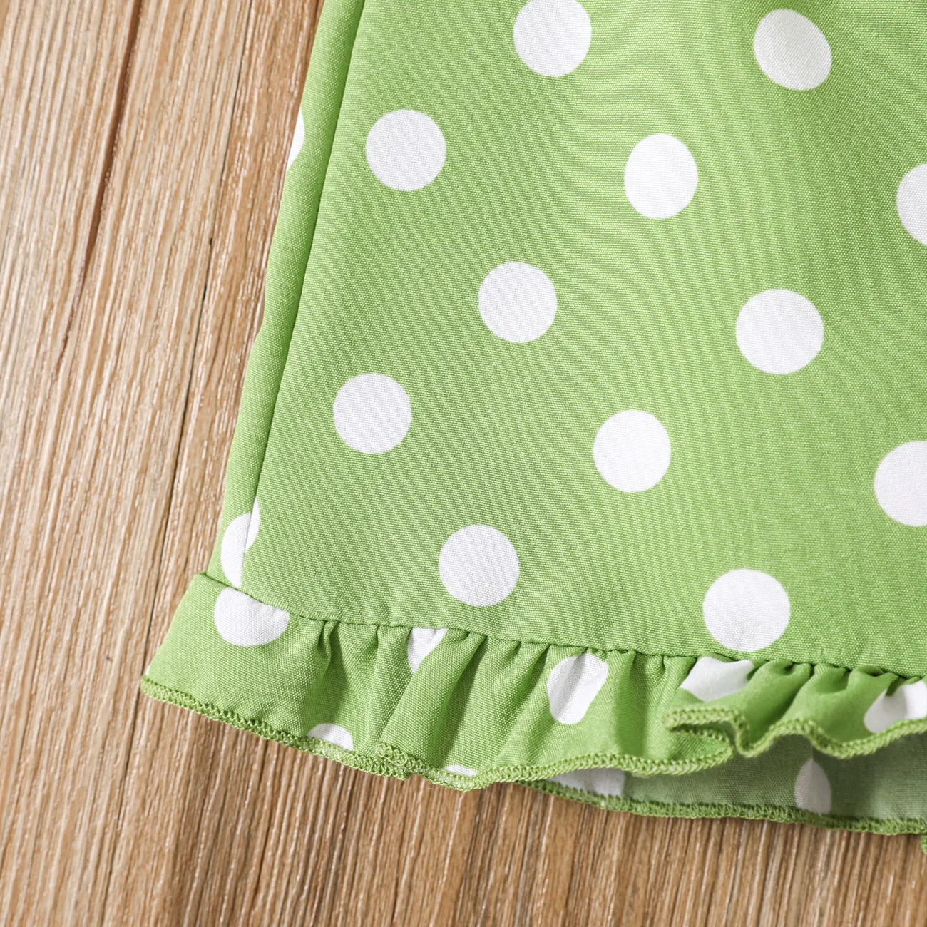Toddler Girl Polka Dots Pattern Ruffle Hem Shorts Green big image 1