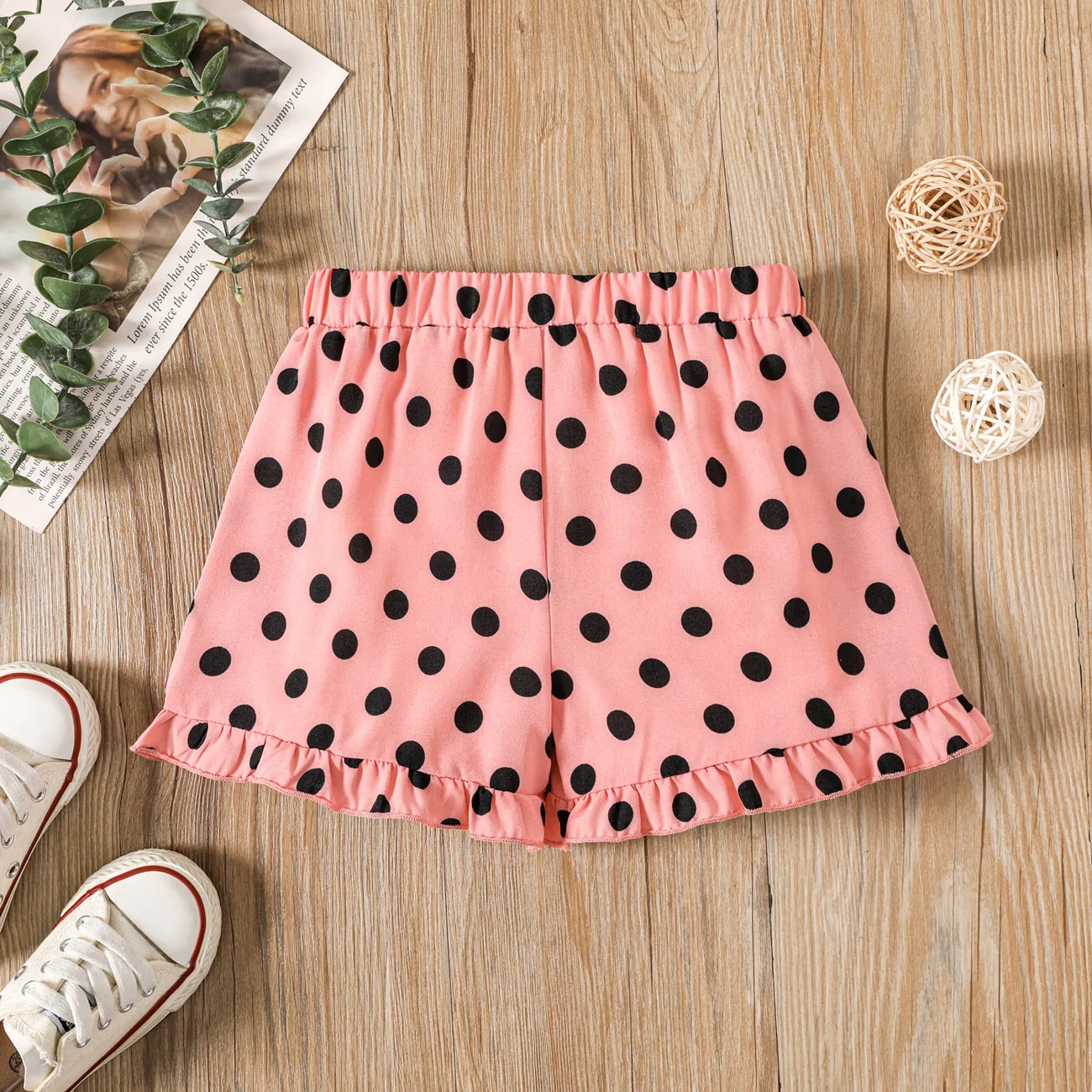 Toddler Girl Polka Dots Pattern Ruffle Hem Shorts Pink big image 1