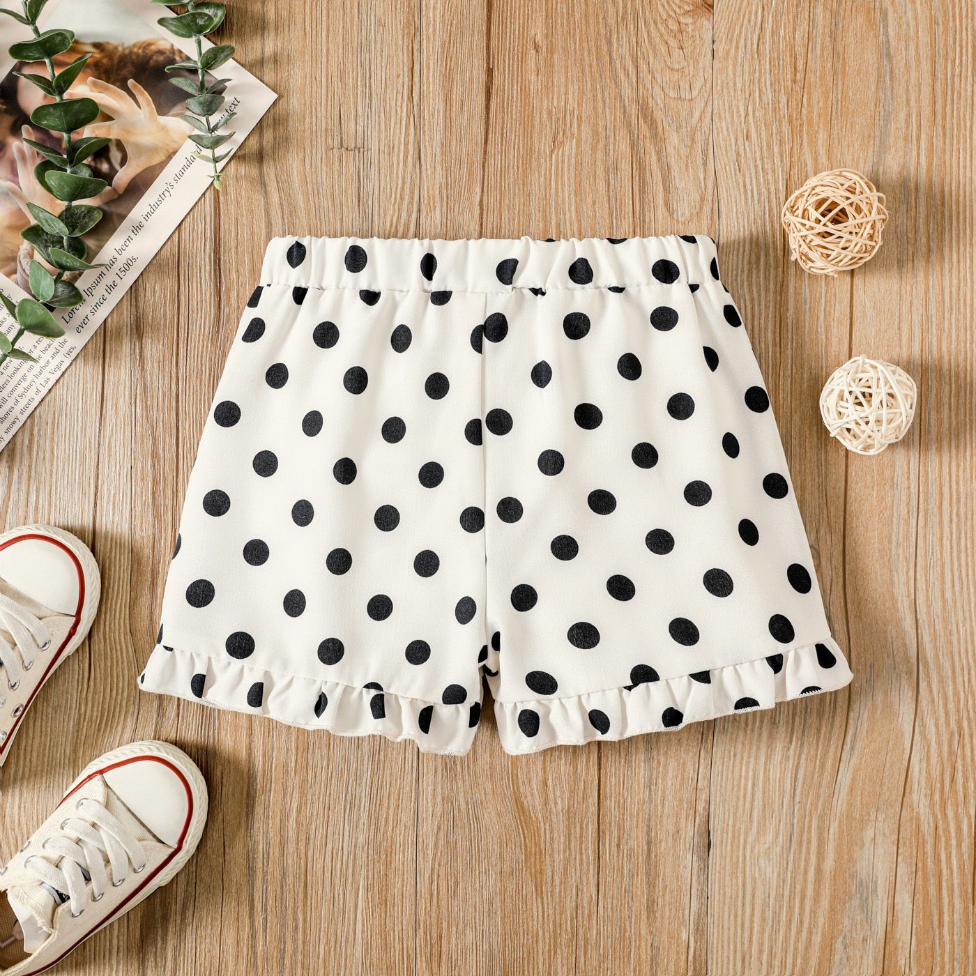 Toddler Girl Polka Dots Pattern Ruffle Hem Shorts