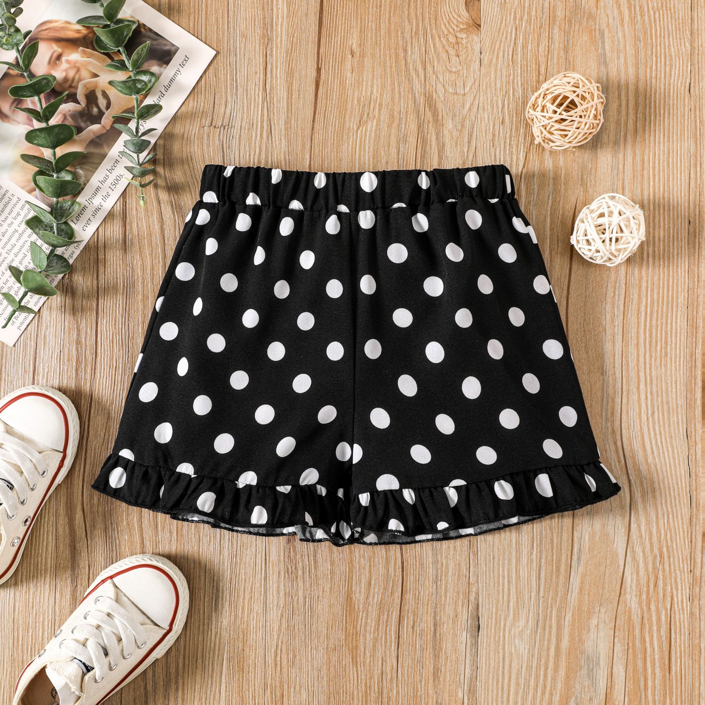 Toddler Girl Polka Dots Pattern Ruffle Hem Shorts