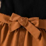 2pcs Toddler Girl Cotton Ribbed Flutter-sleeve Tee and Button Design Belted Skirt Set  image 5