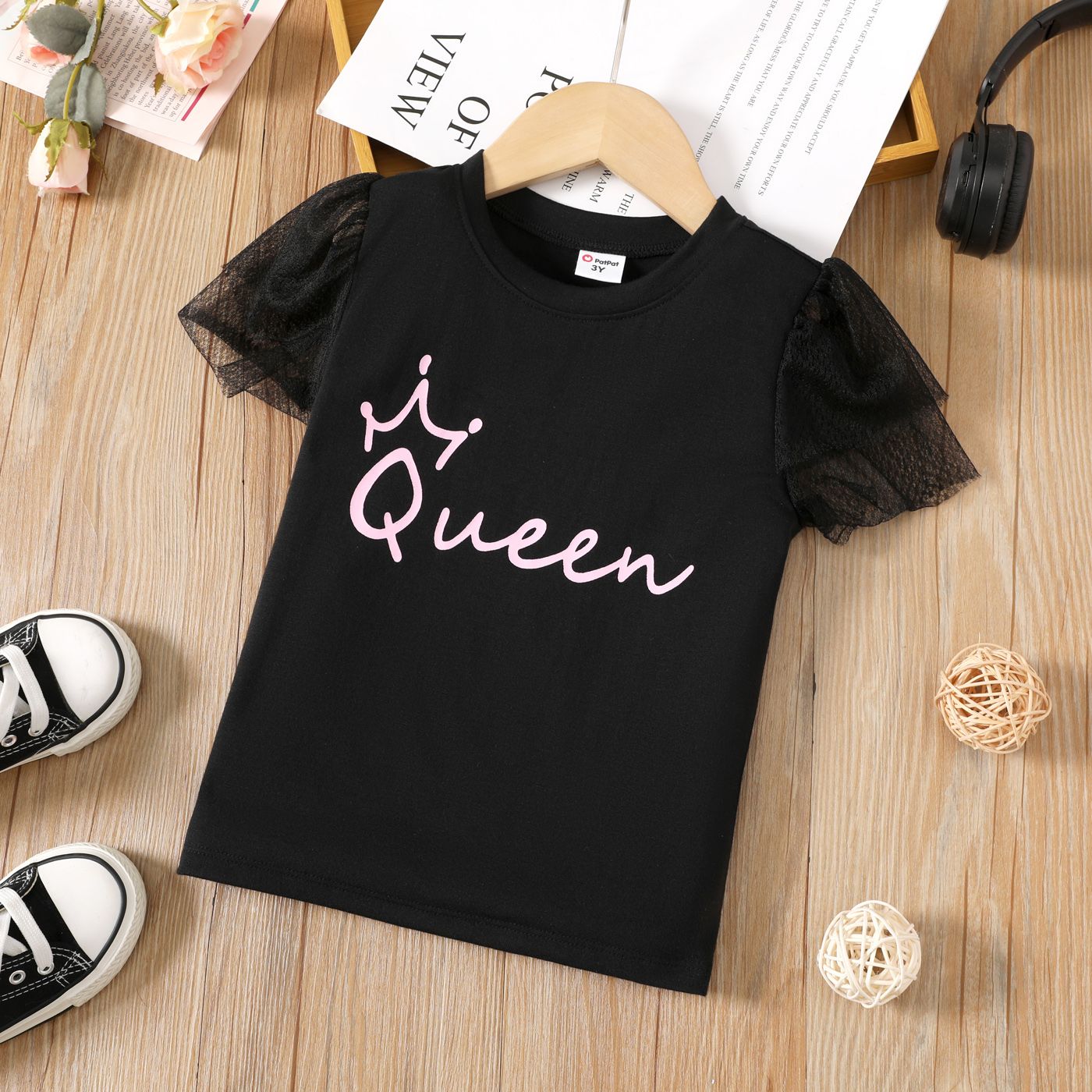 

Toddler Girl Letter Print Mesh Short-sleeve Tee