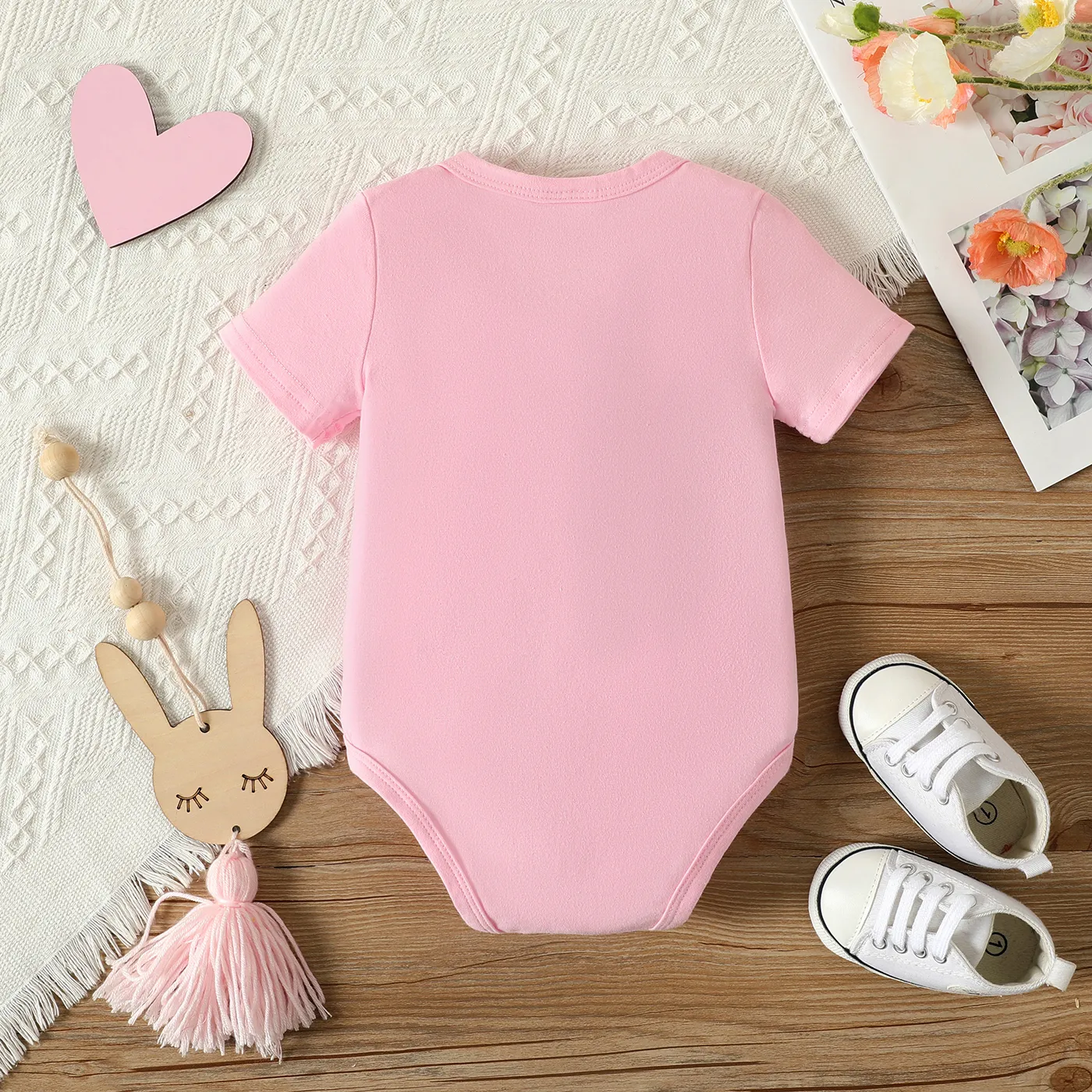 Baby Girl Cotton Short-sleeve Letter Print Romper  image 2