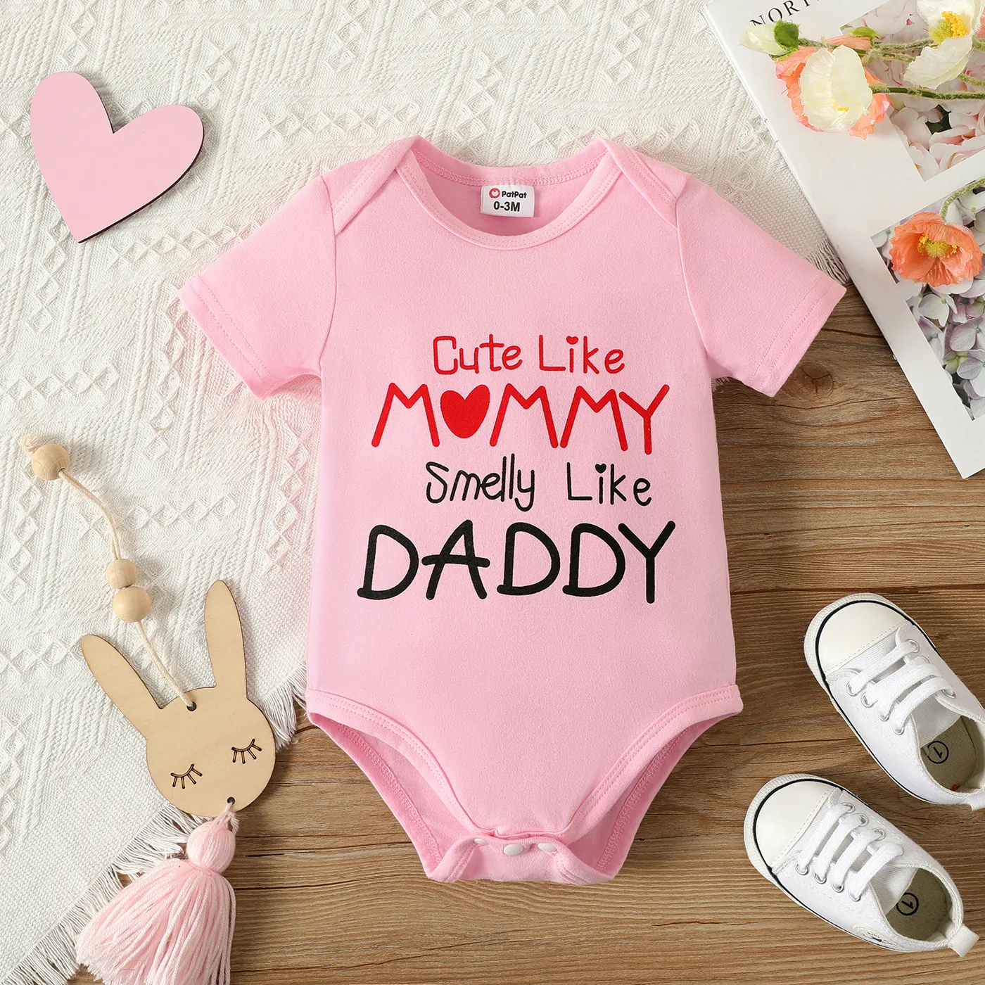Baby Girl Cotton Short-sleeve Letter Print Romper  big image 1