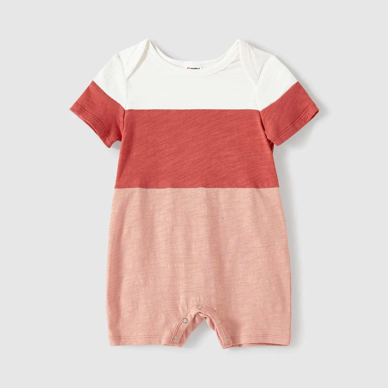 Family Matching Cotton Solid Ruffle Hem Cami Dresses and Short-sleeve Colorblock T-shirts Sets big image 1