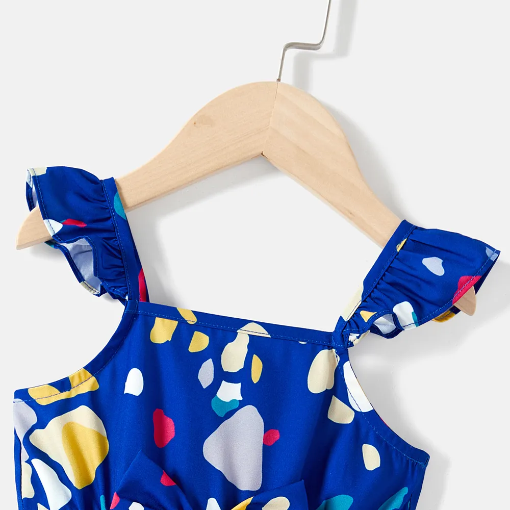 Mommy and Me Allover Geo Print Wrap Knot Side Ruffle Slip Dresses big image 7