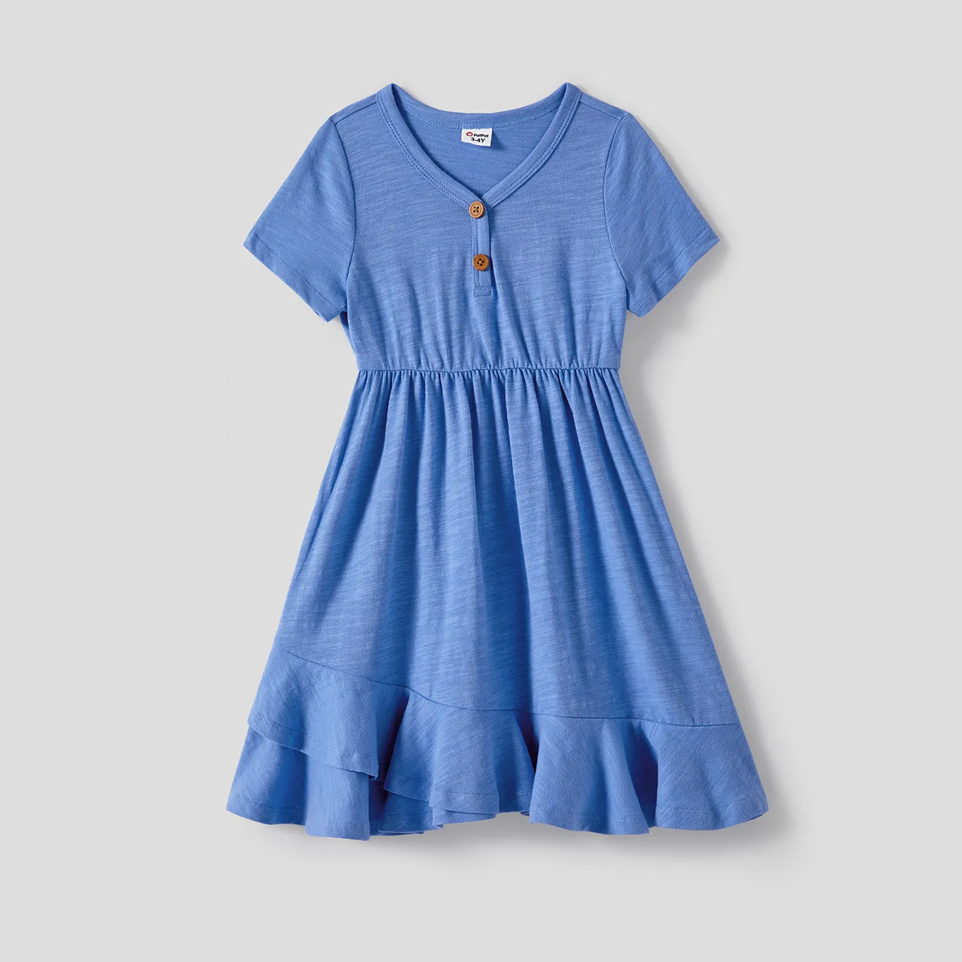 Family Matching Blue Short-sleeve Ruffle Hem Dresses And Naiaâ¢ Striped Colorblock T-shirts Sets