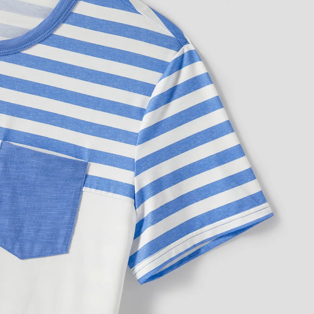 Family Matching Blue Short-sleeve Ruffle Hem Dresses and Naia™ Striped Colorblock T-shirts Sets  big image 20