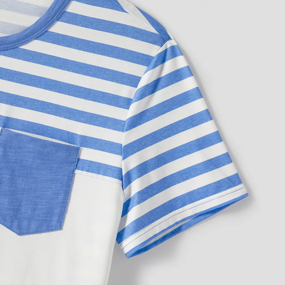 Family Matching Blue Short-sleeve Ruffle Hem Dresses and Naia™ Striped Colorblock T-shirts Sets big image 20