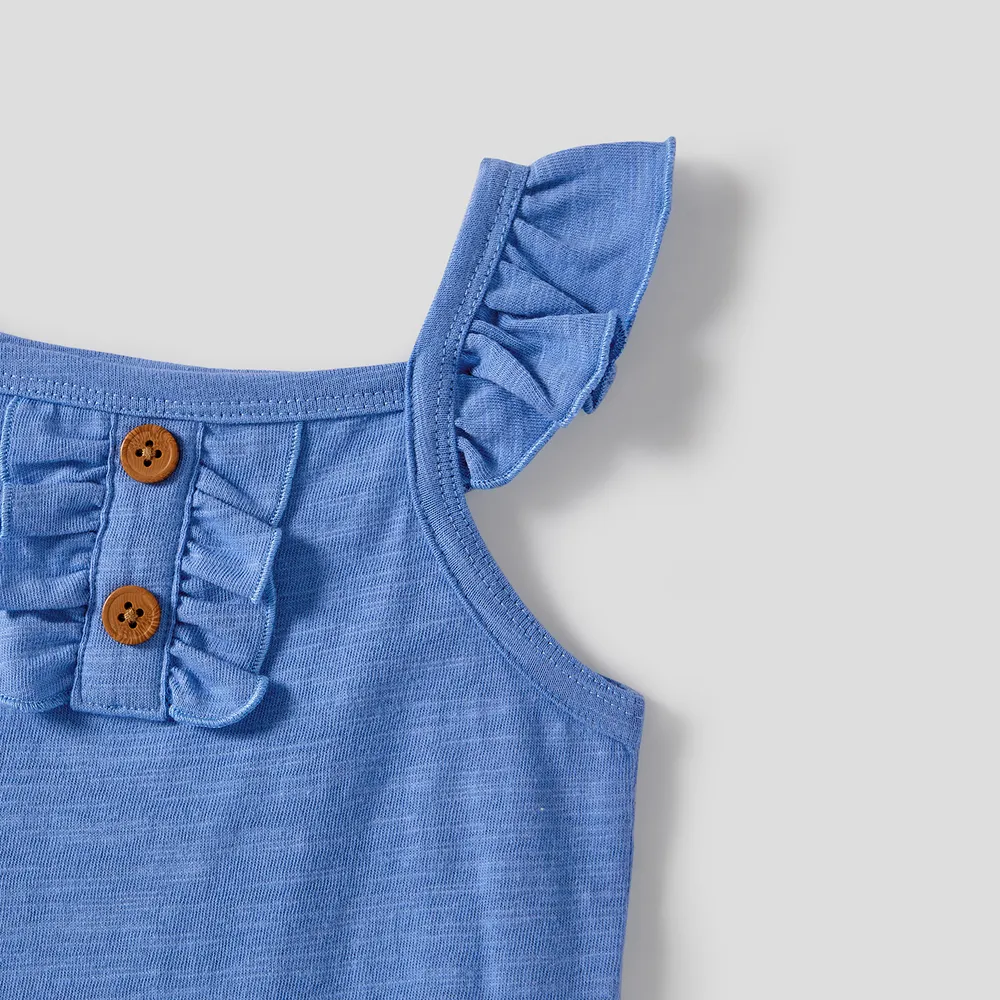 Family Matching Blue Short-sleeve Ruffle Hem Dresses and Naia™ Striped Colorblock T-shirts Sets big image 3