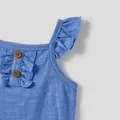 Family Matching Blue Short-sleeve Ruffle Hem Dresses and Naia™ Striped Colorblock T-shirts Sets  image 3