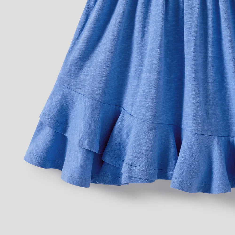 Family Matching Blue Short-sleeve Ruffle Hem Dresses and Naia™ Striped Colorblock T-shirts Sets big image 17