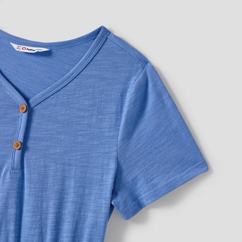 Family Matching Blue Short-sleeve Ruffle Hem Dresses and Naia™ Striped Colorblock T-shirts Sets  big image 15