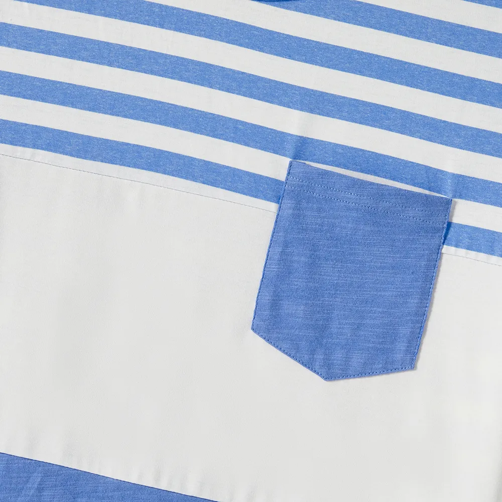 Family Matching Blue Short-sleeve Ruffle Hem Dresses and Naia™ Striped Colorblock T-shirts Sets  big image 9
