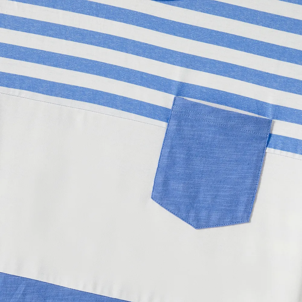Family Matching Blue Short-sleeve Ruffle Hem Dresses and Naia™ Striped Colorblock T-shirts Sets big image 9