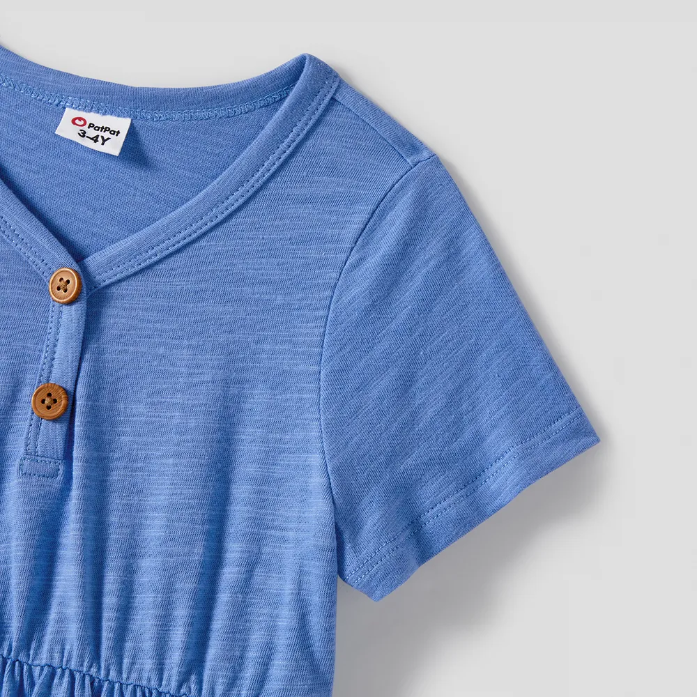 Family Matching Blue Short-sleeve Ruffle Hem Dresses and Naia™ Striped Colorblock T-shirts Sets  big image 12