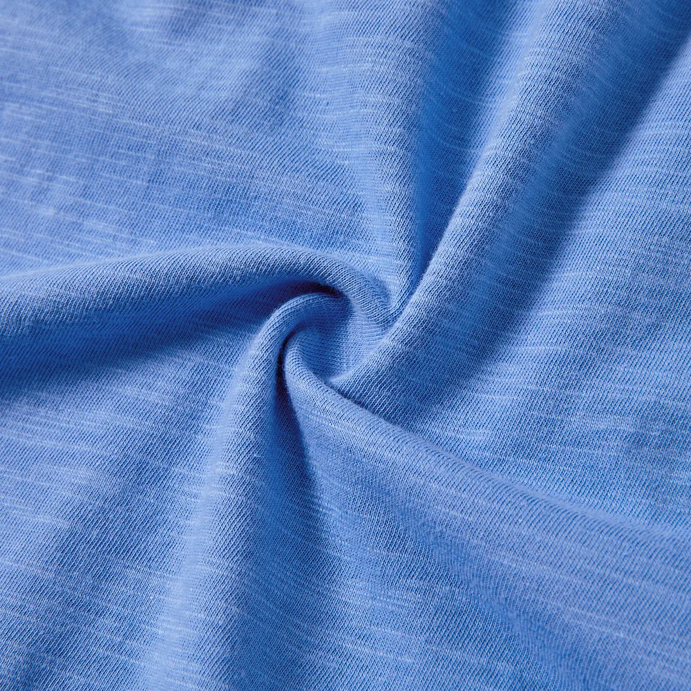 Family Matching Blue Short-sleeve Ruffle Hem Dresses and Naia™ Striped Colorblock T-shirts Sets  big image 5