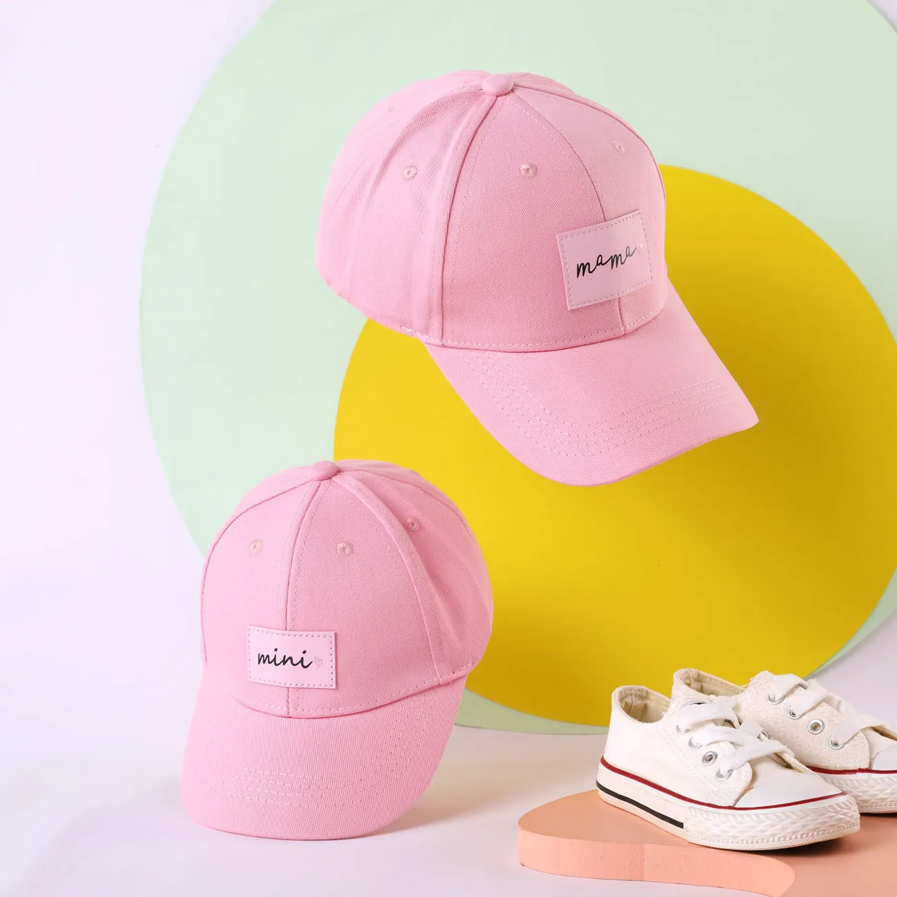 2-pack Solid Letter Label Baseball Cap for Mom and Me Pink big image 1