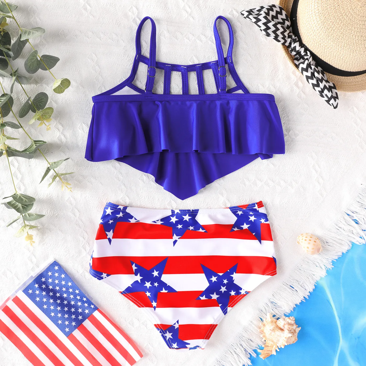 2pcs Kid Girl Independence Day Hollow Out Detail Swimsuit  image 5
