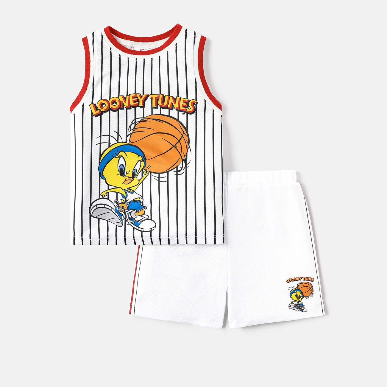 Looney Tunes 幼兒/男童 2 件套籃球和人物印花背心和短褲套裝 白色 big image 1