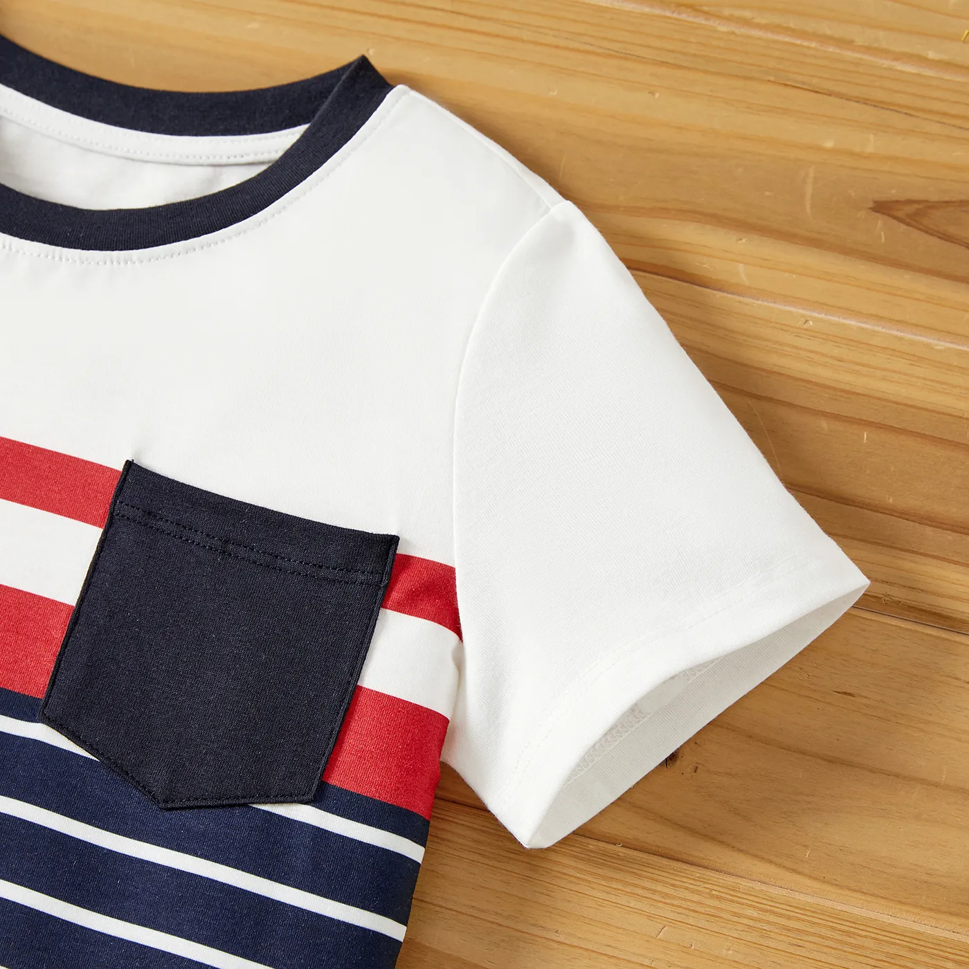 Naia 2pcs Toddler/Kid Boy Stripe Pocket Design Tee and Shorts Set Tibetanbluewhite image 3