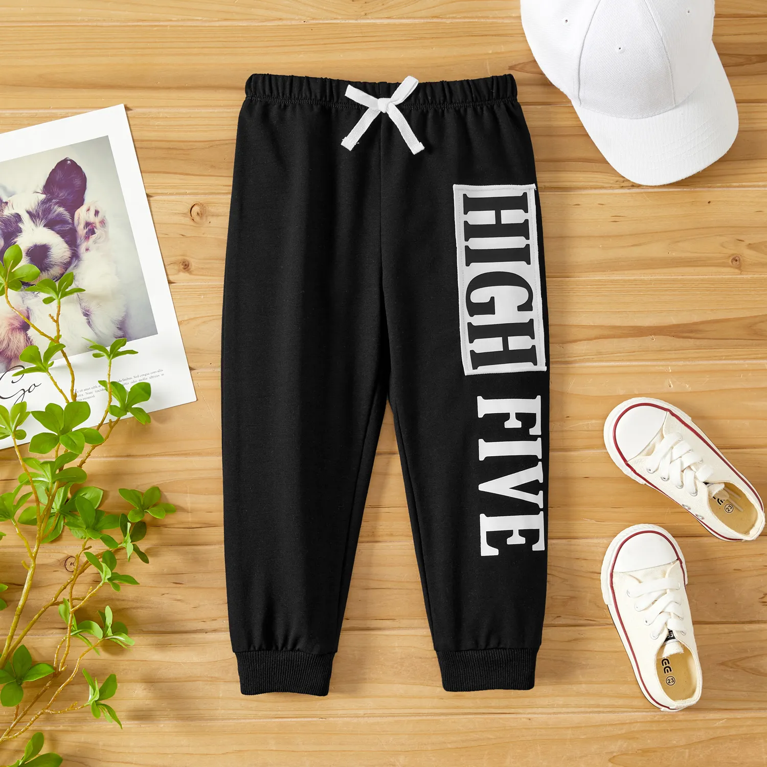 Toddler Boy Letter Print Elasticized Cotton Pants  big image 1