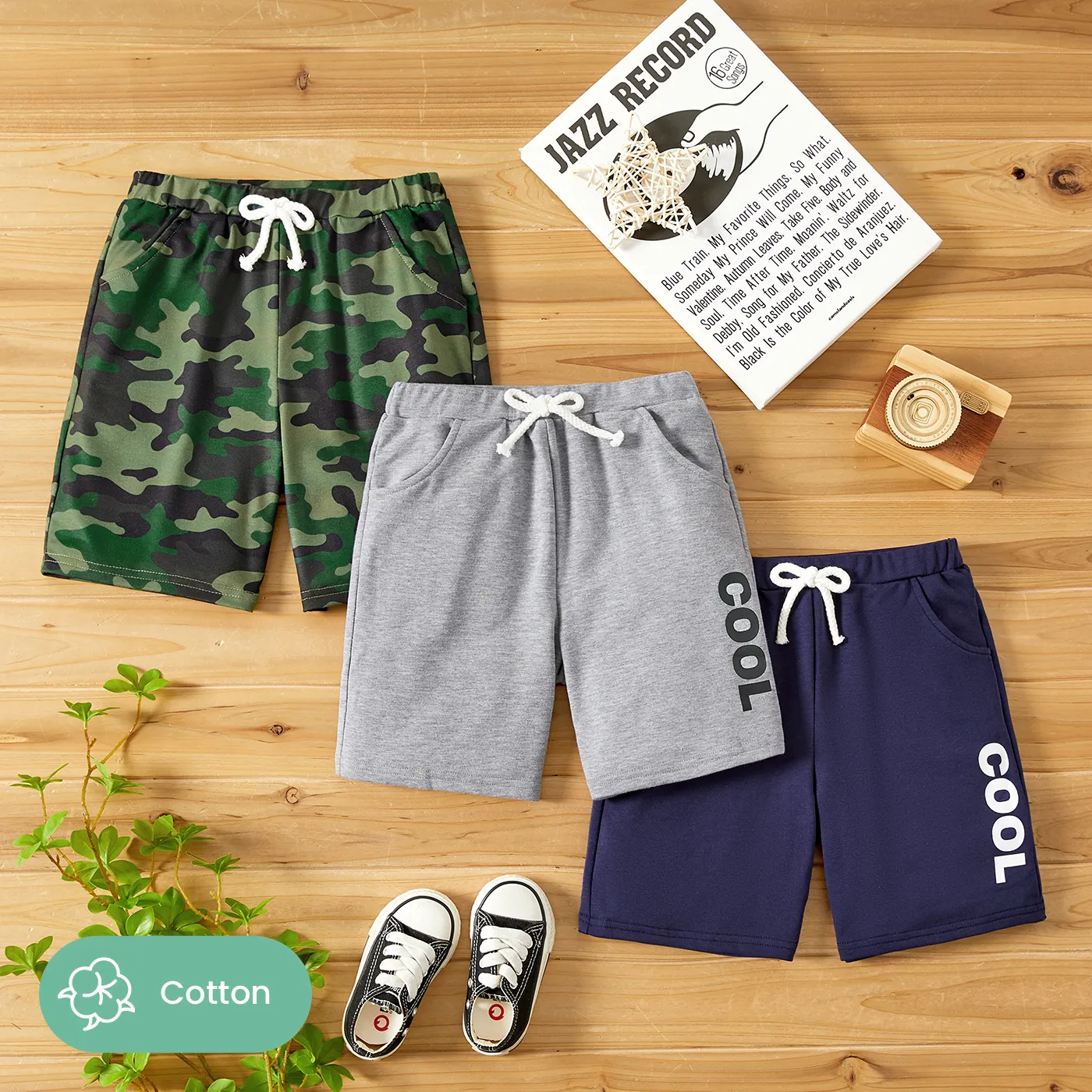 Naia Toddler/Kid Boy Letter/Camouflage Print Elasticized Shorts Flecked Grey image 2