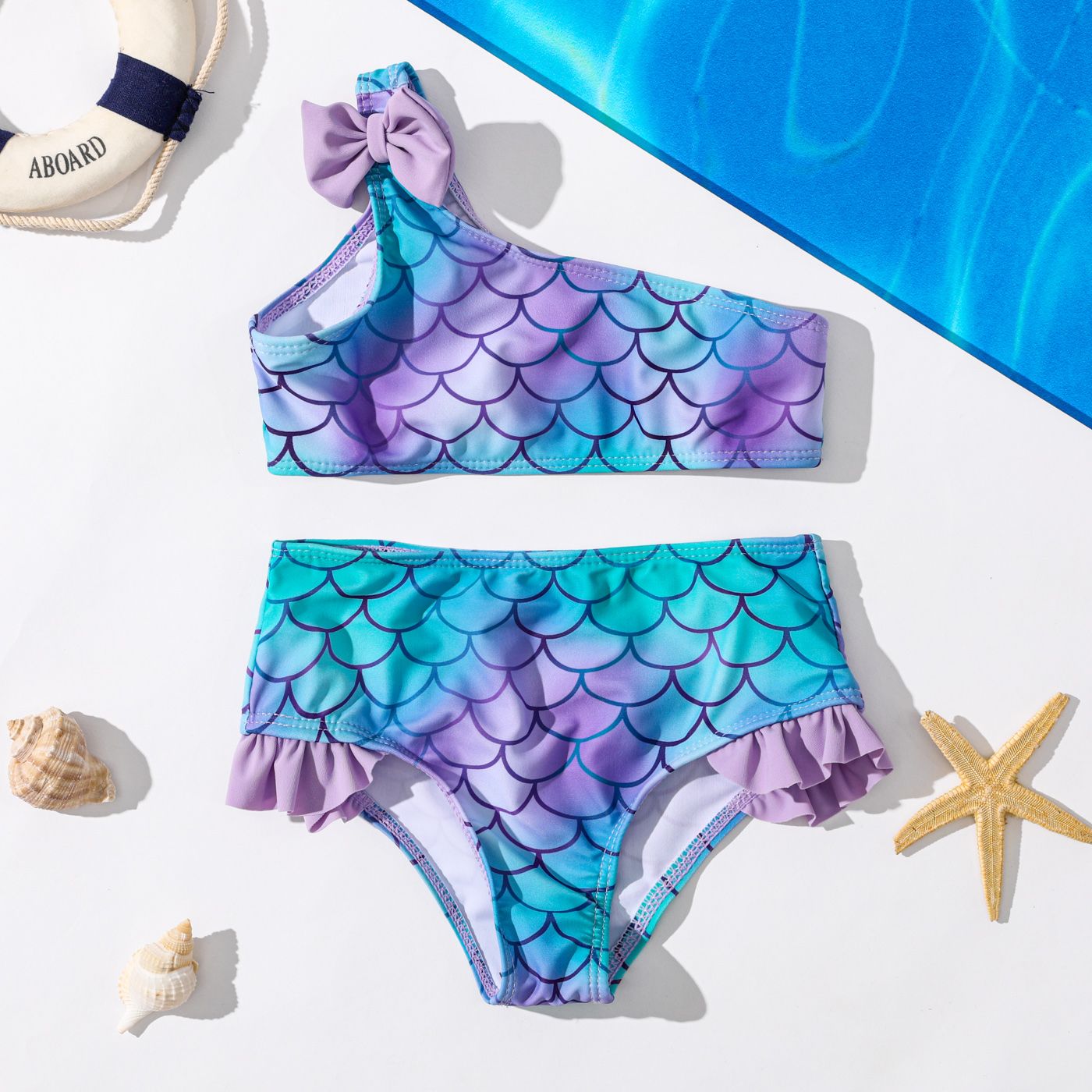 

2pcs Toddler Girl Mermaid Pattern Swimsuit