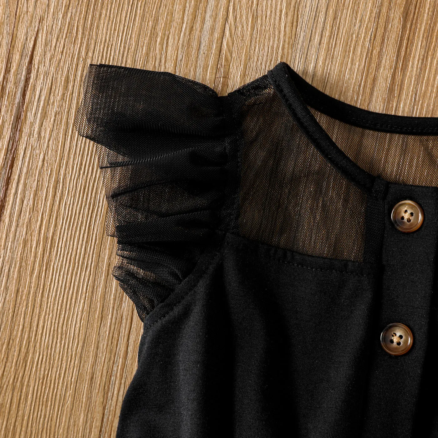Toddler Girl Sheer Mesh Yoke Form Romper  image 3