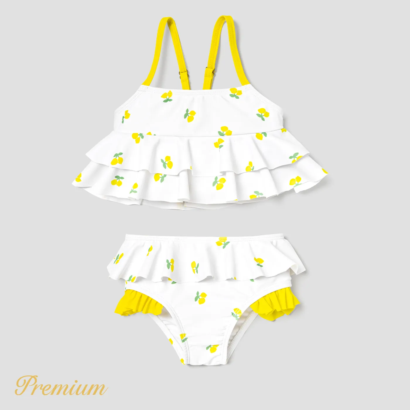 2pcs Baby Girl Allover Floral Print Layered Ruffled Strappy Two-piece Swimsuit