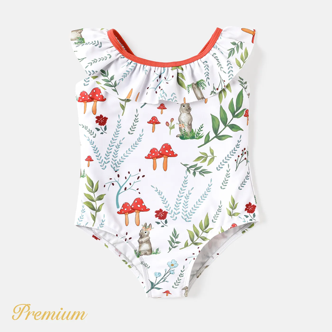 Toddler Girl Allover Rabbit Print Ruffled Collar One-piece Swimsuit  big image 1