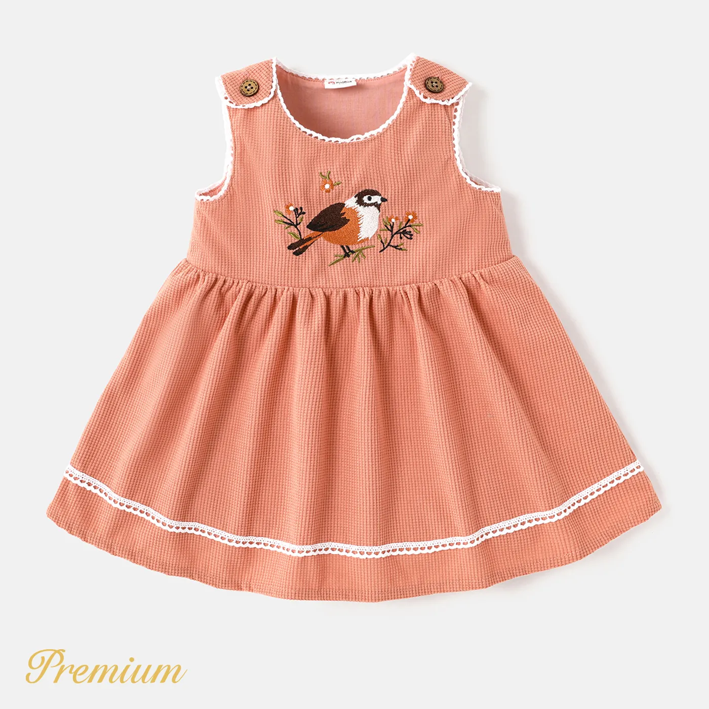 Baby Girl Bird Embroidered Sleeveless Dress