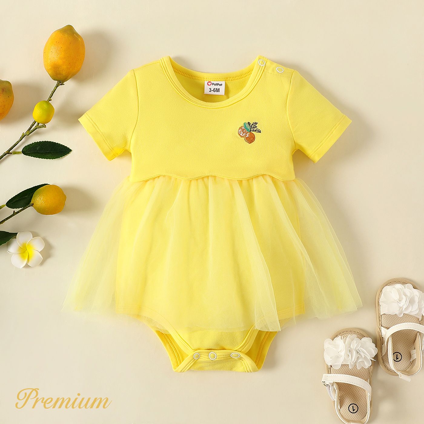 <Lemon Tree Love> Baby Girl Cotton Short-sleeve Lemon Print Romper