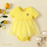 <Lemon Tree Love> Baby Girl Cotton Short-sleeve Lemon Print Romper Yellow