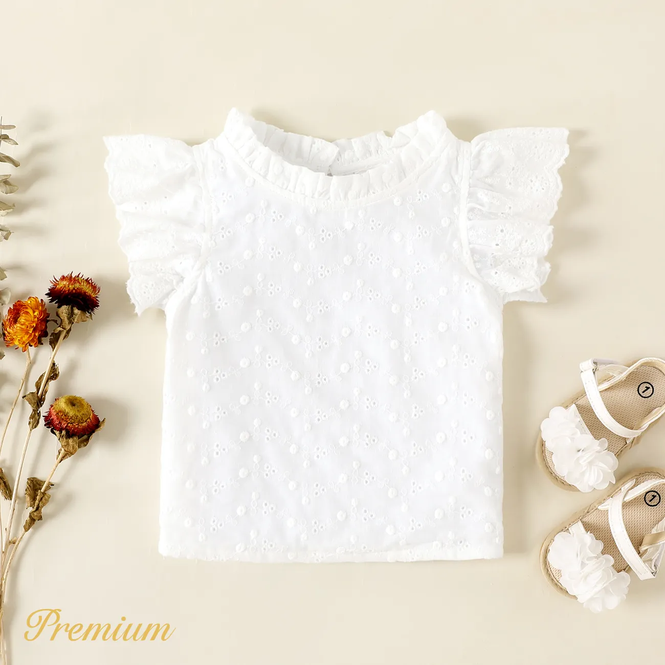 Baby Girl 100% Cotton Textured Flutter-sleeve Top  big image 1