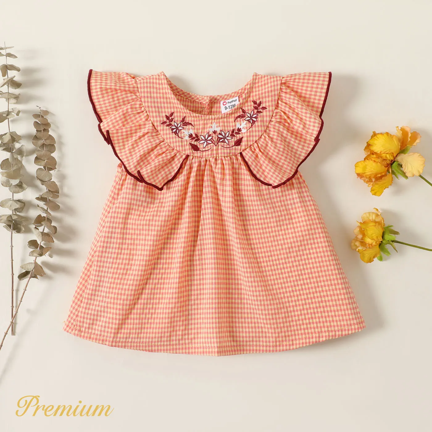 

<Sweet Orange Dream> Baby Girl Embroidered Gingham Pattern Series