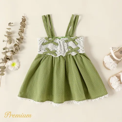 Baby Girl Bow Detail Eyelet Embroidered Spliced Cami Dress