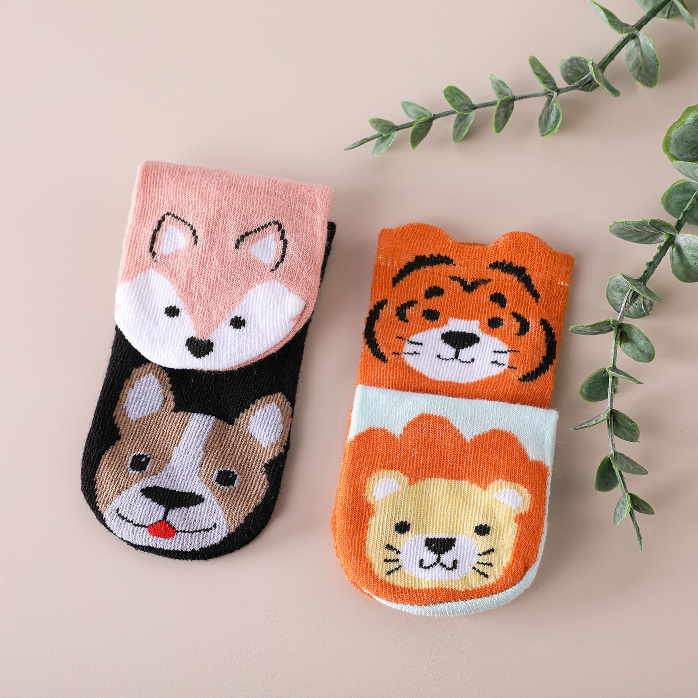 

4 Pairs Baby Cartoon Animal Print Socks