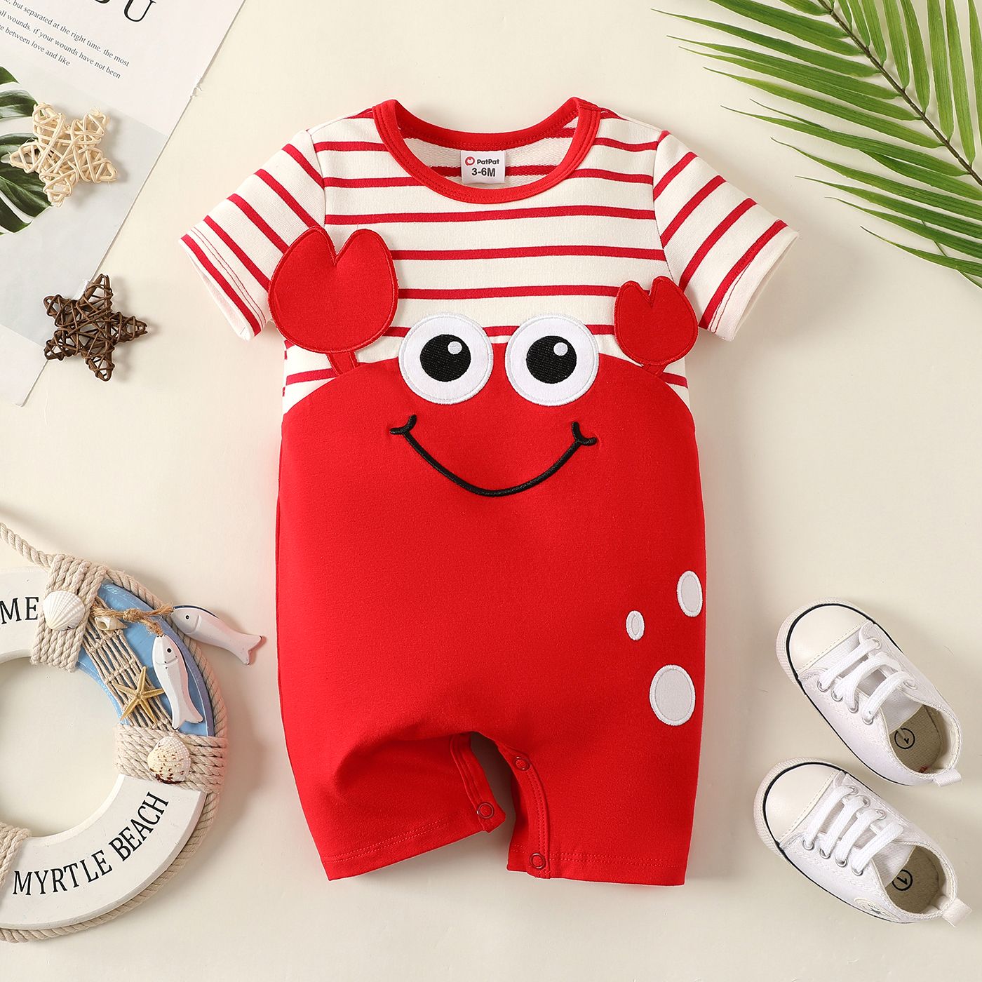 

Baby Boy/Girl Animal Print Striped Short-sleeve Faux-two Rompers