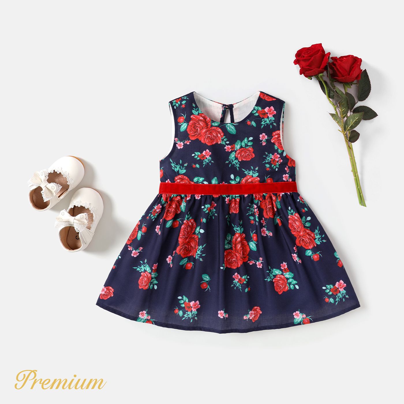 Mother's Day Baby Girl Allover Red Rose Floral Print Tank Dress