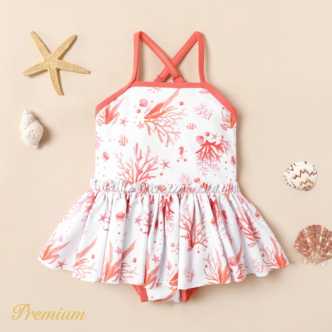 Baby Girl Allover Coral Print One Piece Slip Swimsuit