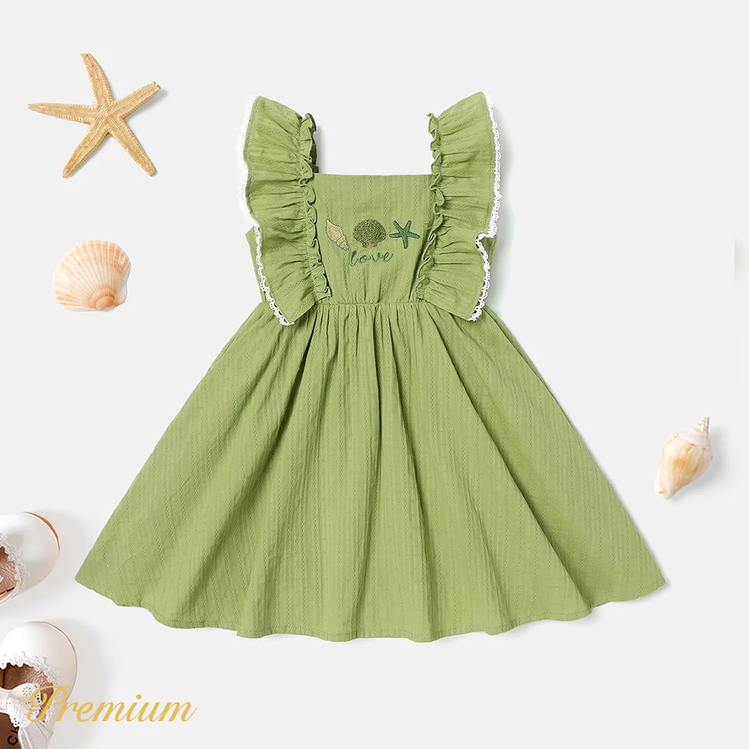 Toddler Girl 100% Cotton Textured Ruffled Sleeveless Dress  image 4