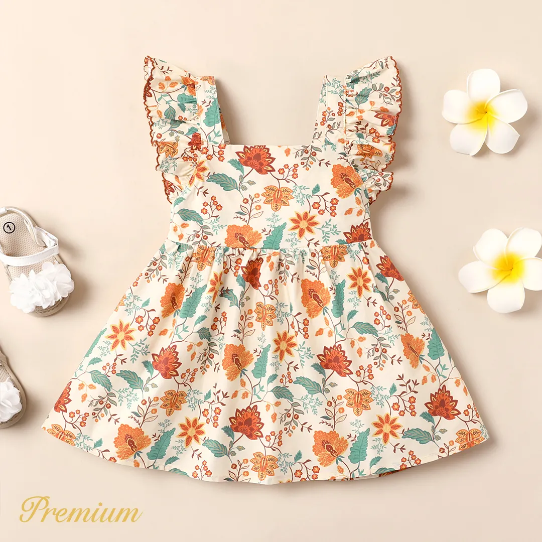 Bebé Mangas franzidas Plantas e flores tropicais Elegante Sem mangas Vestidos  big image 1