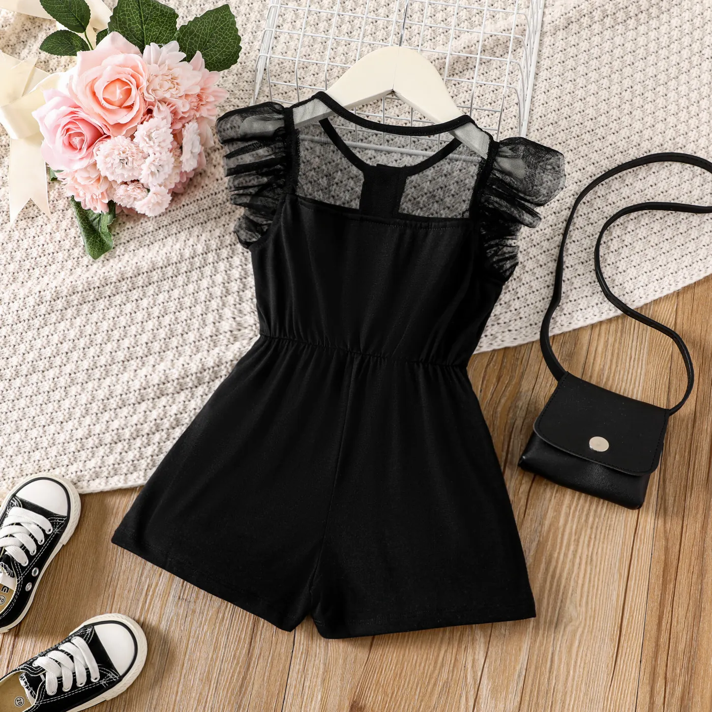 Toddler Girl Sheer Mesh Yoke Form Romper  image 2