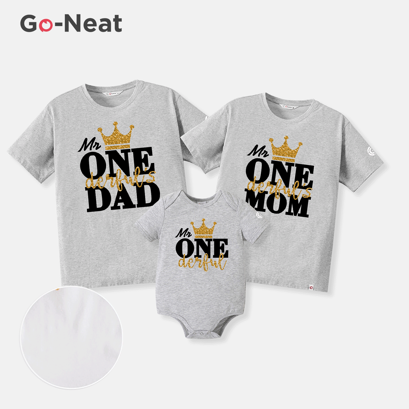 Go-Neat Water Repellent and Stain Resistant Family Matching Crown & Letter Print Short-sleeve Birthday Tee Light Grey big image 7