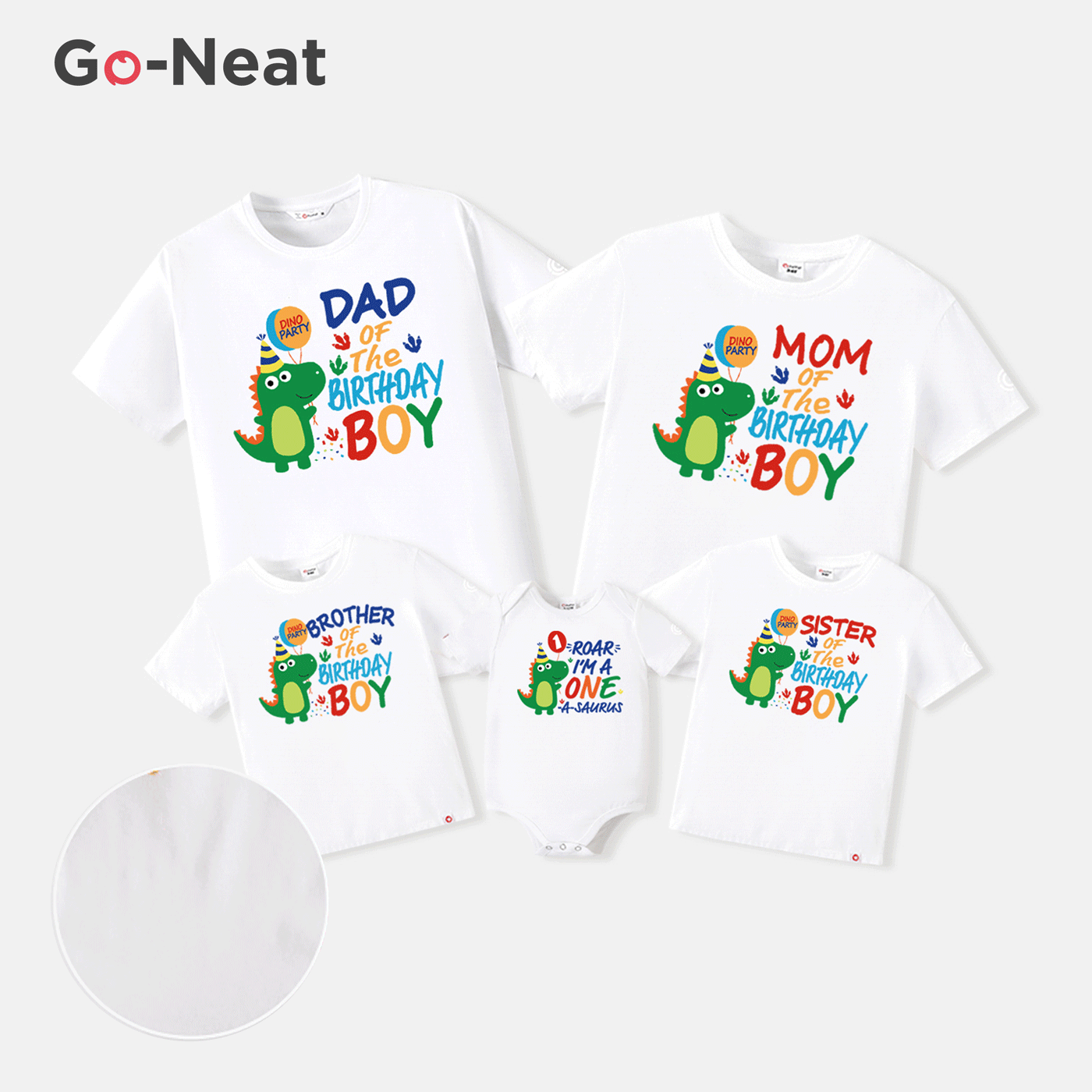 Go-Neat Water Repellent and Stain Resistant Family Matching Dinosaur & Letter Print Short-sleeve Birthday Tee